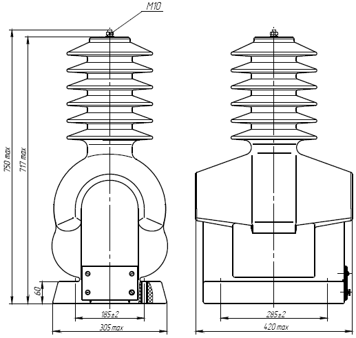 Общий вид трансформатора напряжения ЗНОЛ-35 III
