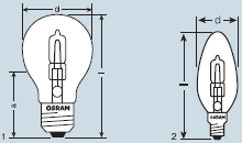 габаритные характеристики Osram Halogen Energy Saver Classic A, B
