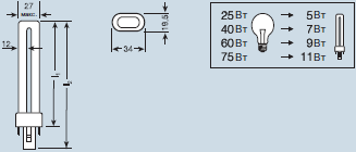 габаритные характеристики Osram Dulux S для электромагнитных ПРА (ЭмПРА)
