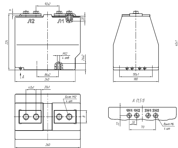 Общий вид трансформатора ТОЛ-10 на токи от 10 до 800А