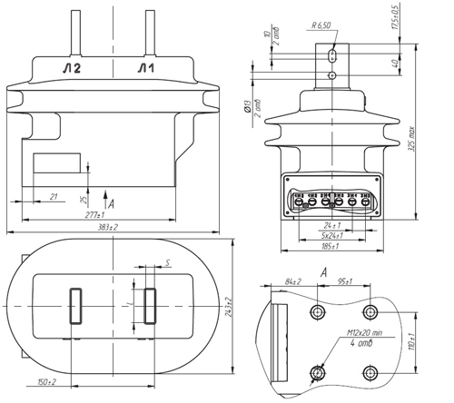 Общий вид трансформатора ТОЛ-10 III-3 с тремя вторичными обмотками